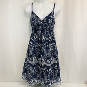 Allison Britteny Womens Small Blue Floral Flowers Boho Lined Cotton Sun Dress S